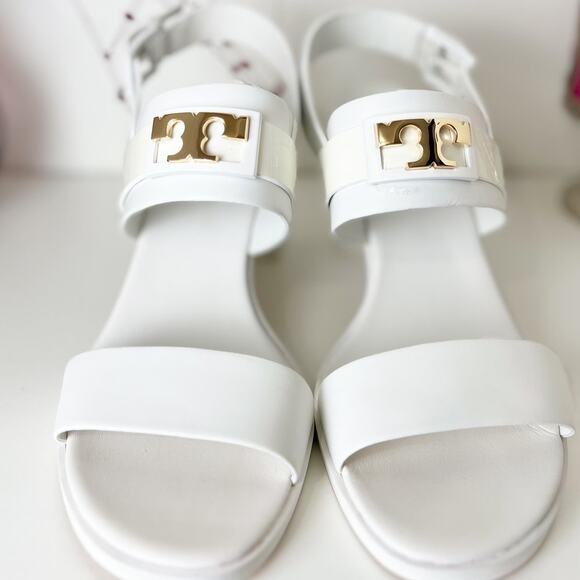 Tory Burch Gigi Two Band White Leather Block Heel Slingback Sandals Size 8.5 NWB - Picture 4 of 16
